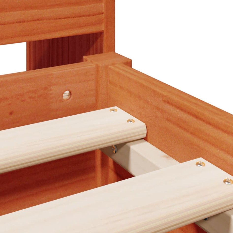 Cama con estantería sin colchón madera maciza marrón 160x200