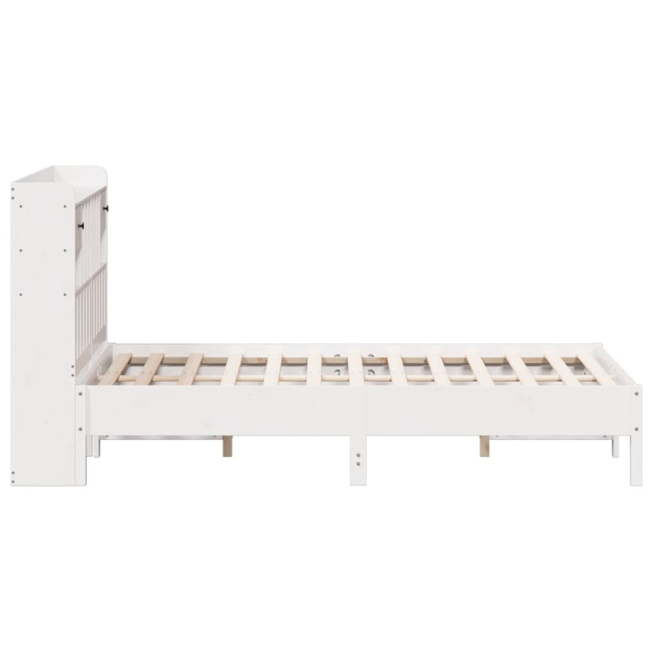 Cama con estantería sin colchón madera maciza blanca 150x200