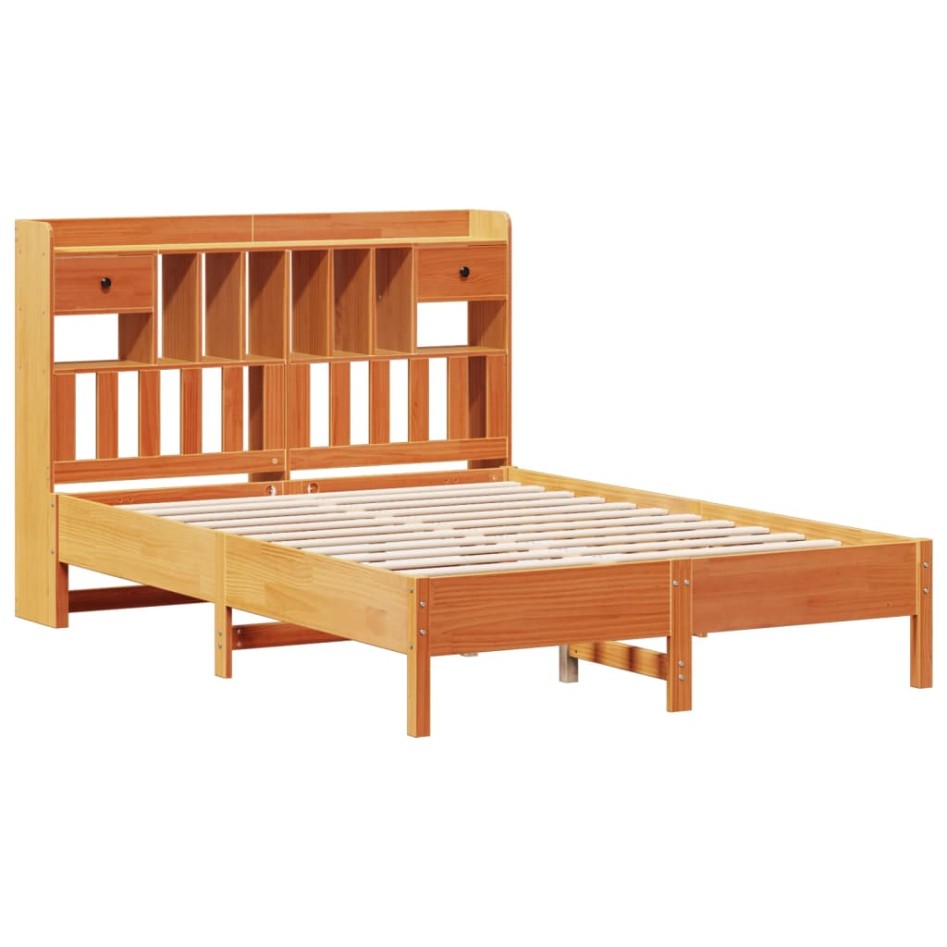 Cama con estantería sin colchón madera maciza marrón 140x200