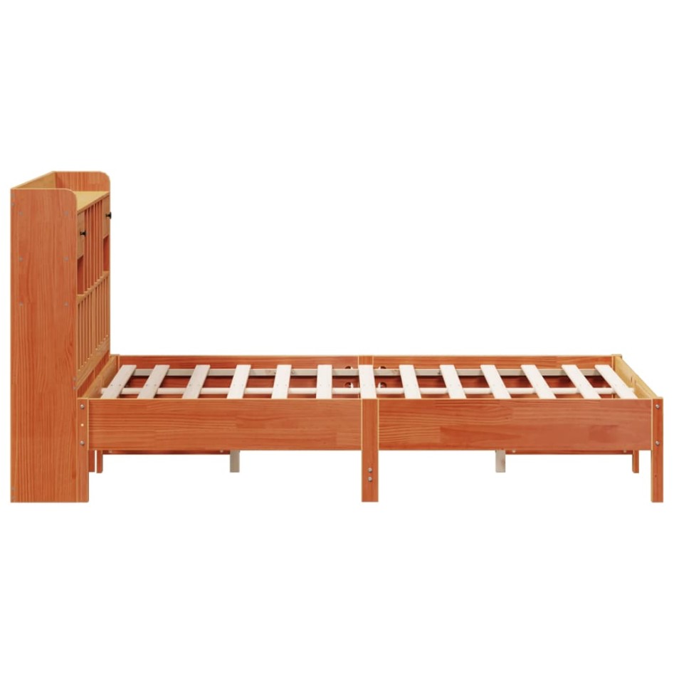 Cama con estantería sin colchón madera maciza marrón 140x200