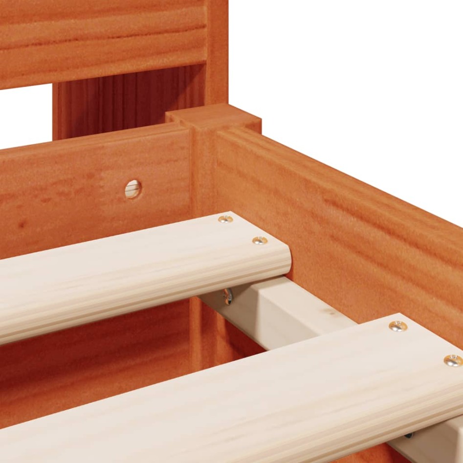 Cama con estantería sin colchón madera maciza marrón 140x200