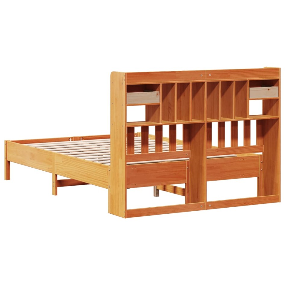 Cama con estantería sin colchón madera maciza marrón