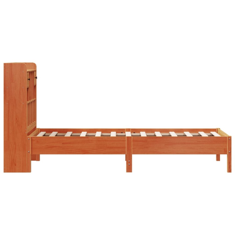 Cama con estantería sin colchón madera maciza marrón 90x190