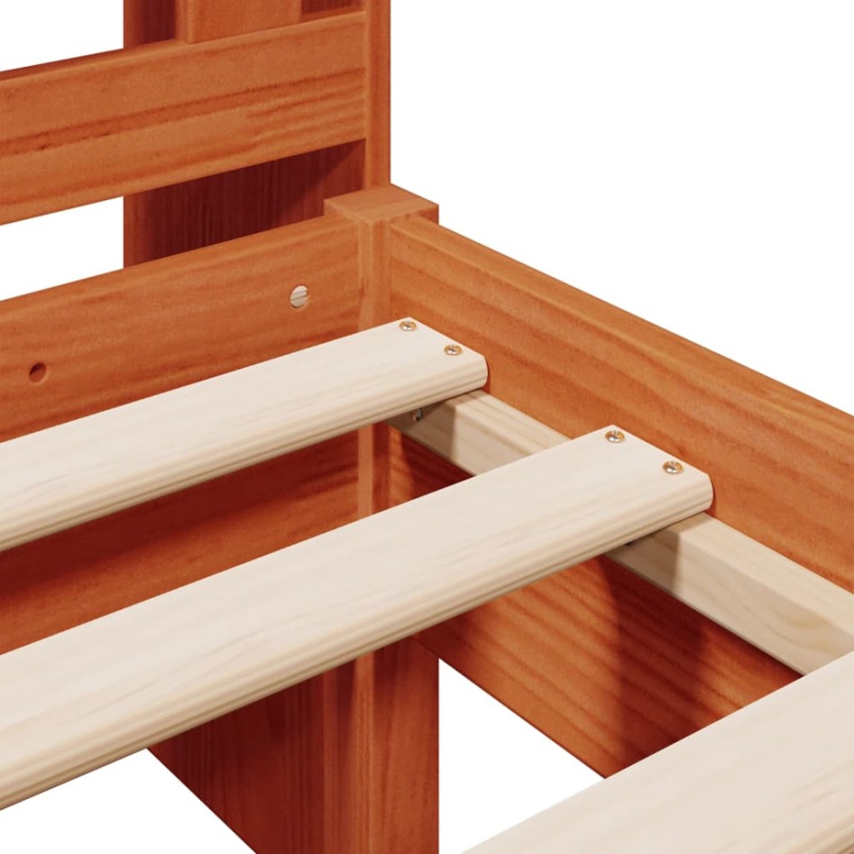 Cama con estantería sin colchón madera maciza marrón 90x190