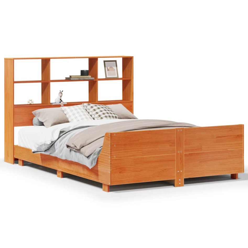 Cama sin colchón madera maciza de pino marrón cera 160x200