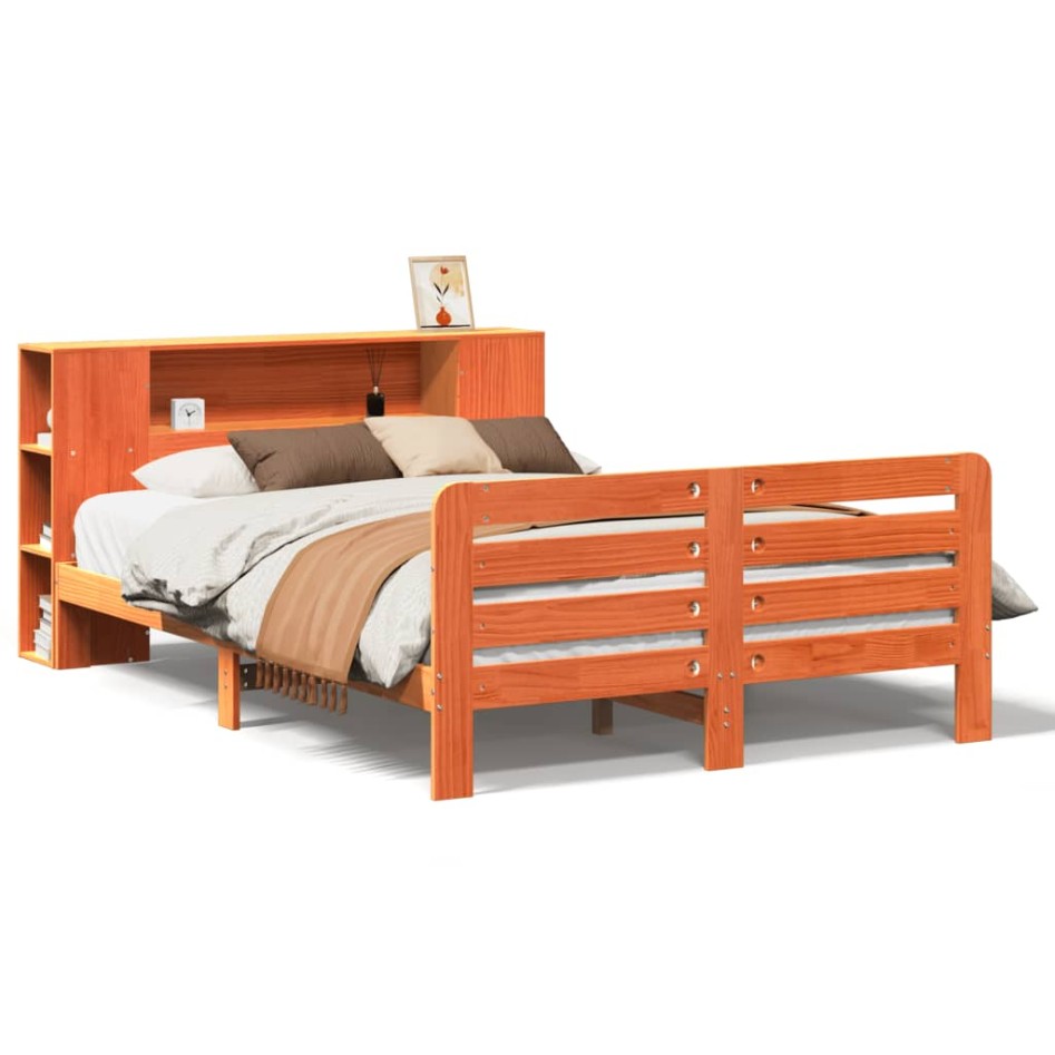 Cama sin colchón madera maciza de pino marrón cera 160x200