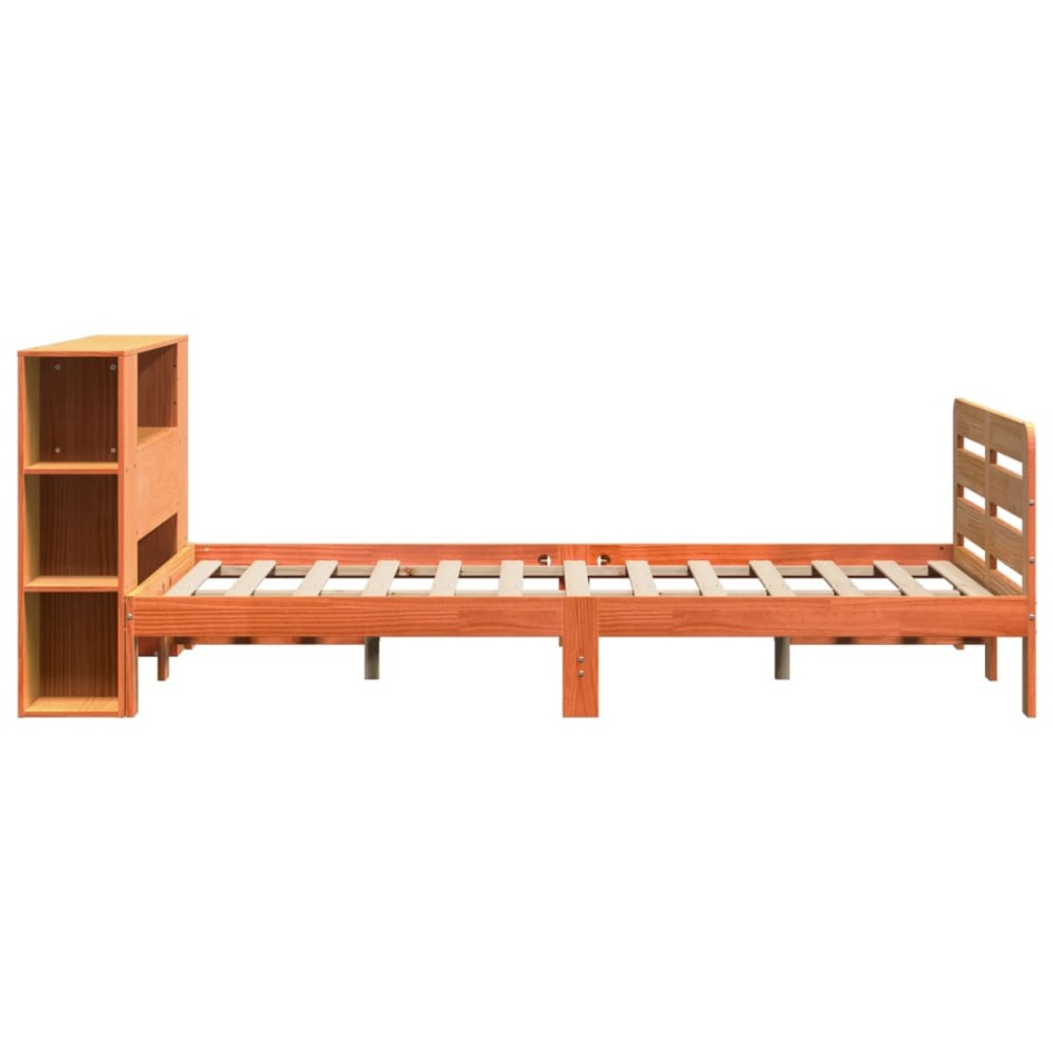 Cama sin colchón madera maciza de pino marrón cera 160x200