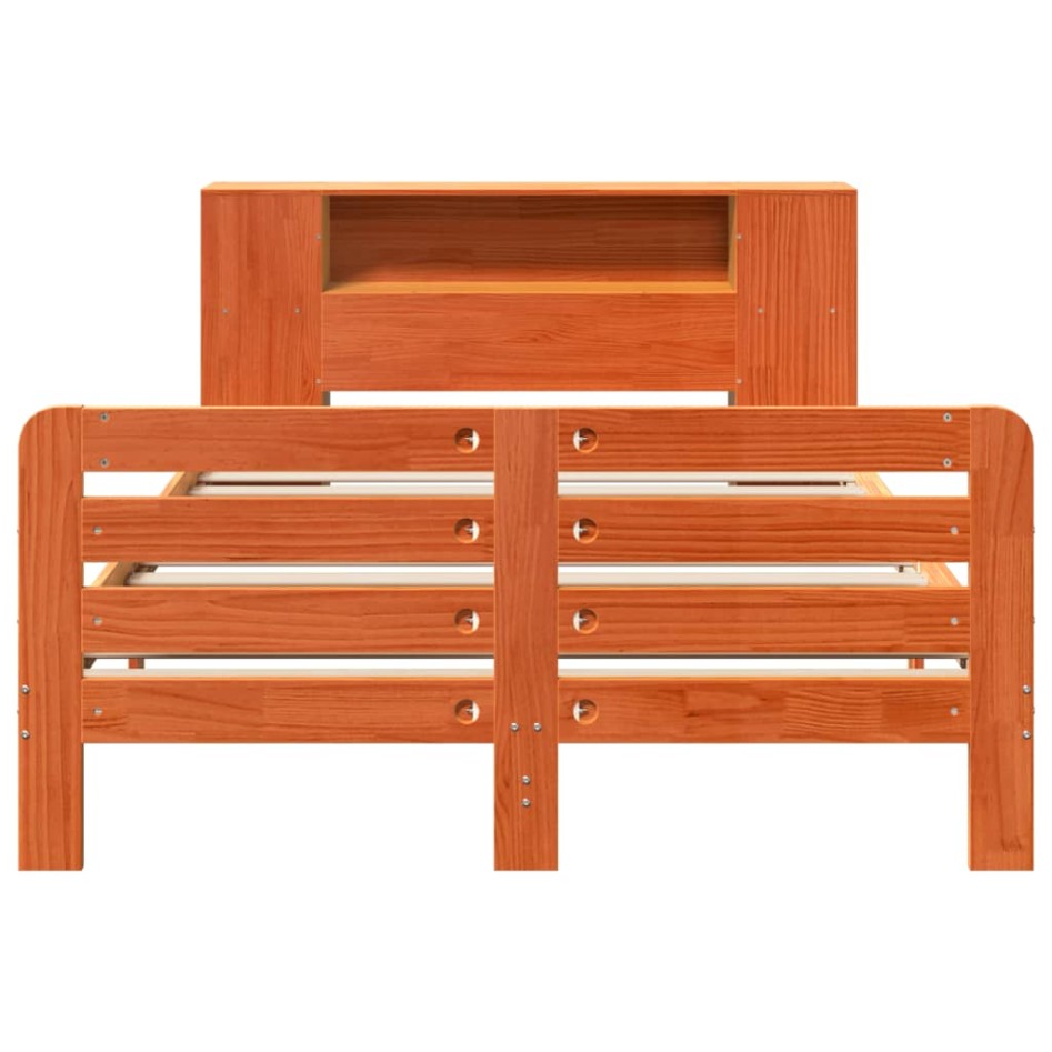 Cama sin colchón madera maciza de pino marrón cera 140x190