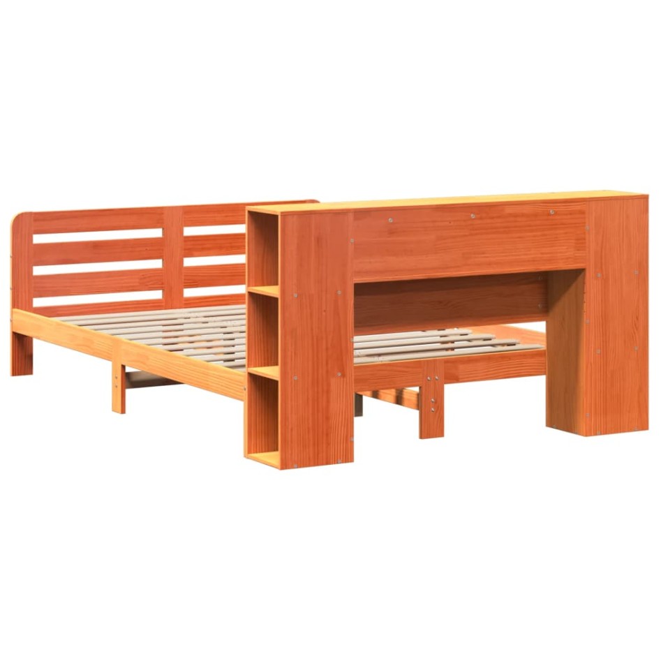 Cama sin colchón madera maciza de pino marrón cera 140x190