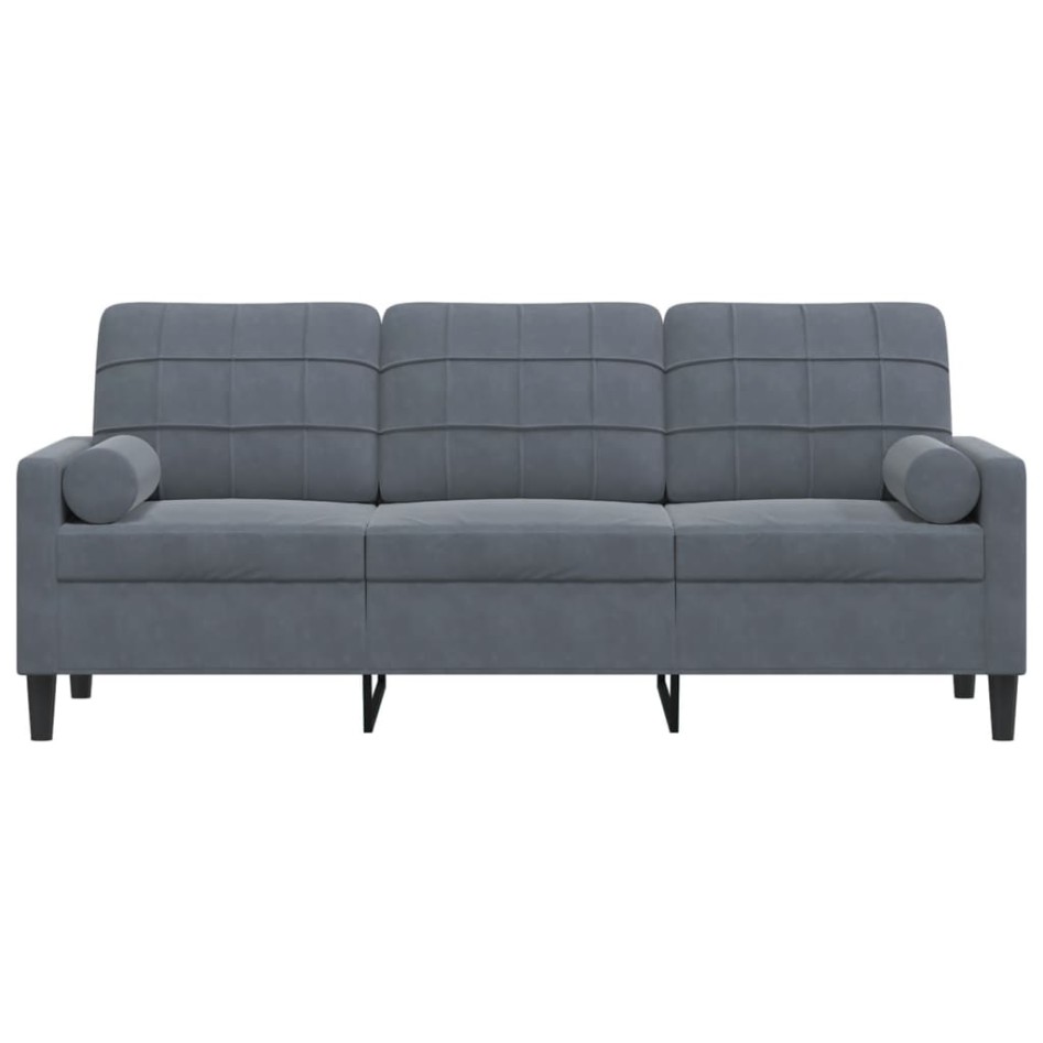 Sofá de 3 plazas con cojines terciopelo gris oscuro 180