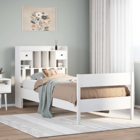 Cama con estantería sin colchón madera maciza blanca 100x200
