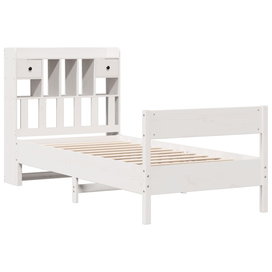 Cama con estantería sin colchón madera maciza blanca 100x200