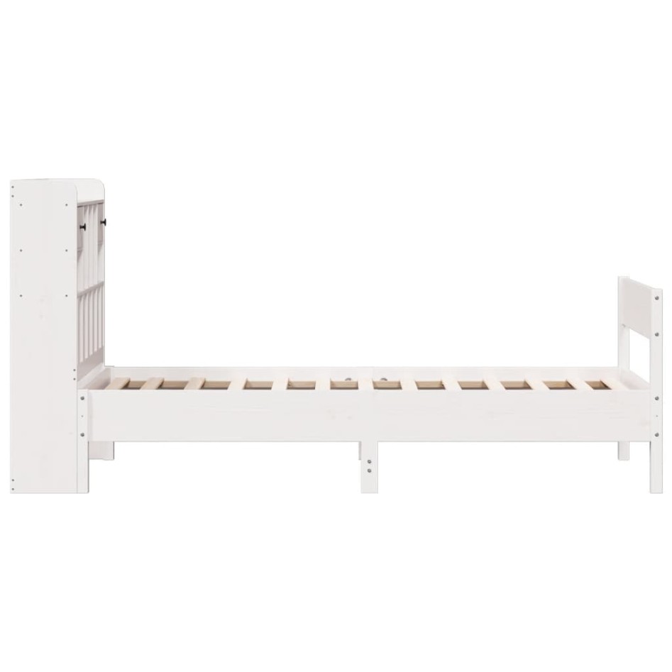 Cama con estantería sin colchón madera maciza blanca 100x200