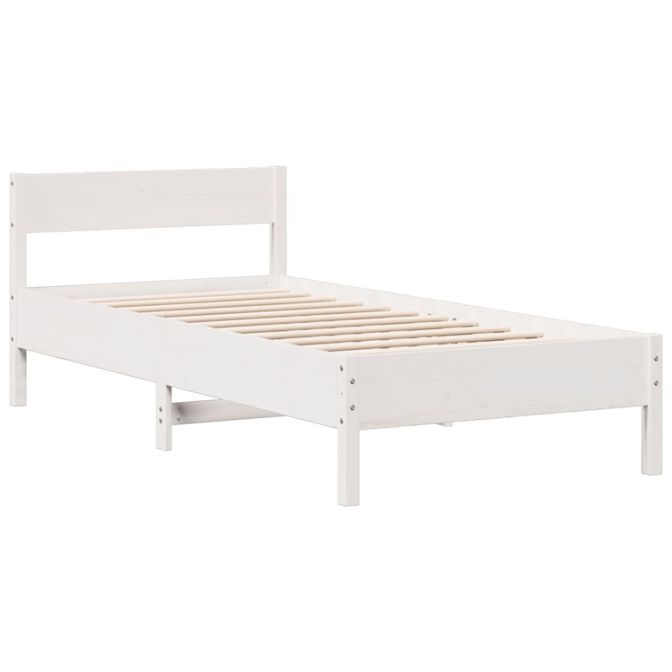Cama con estantería sin colchón madera maciza blanca 100x200