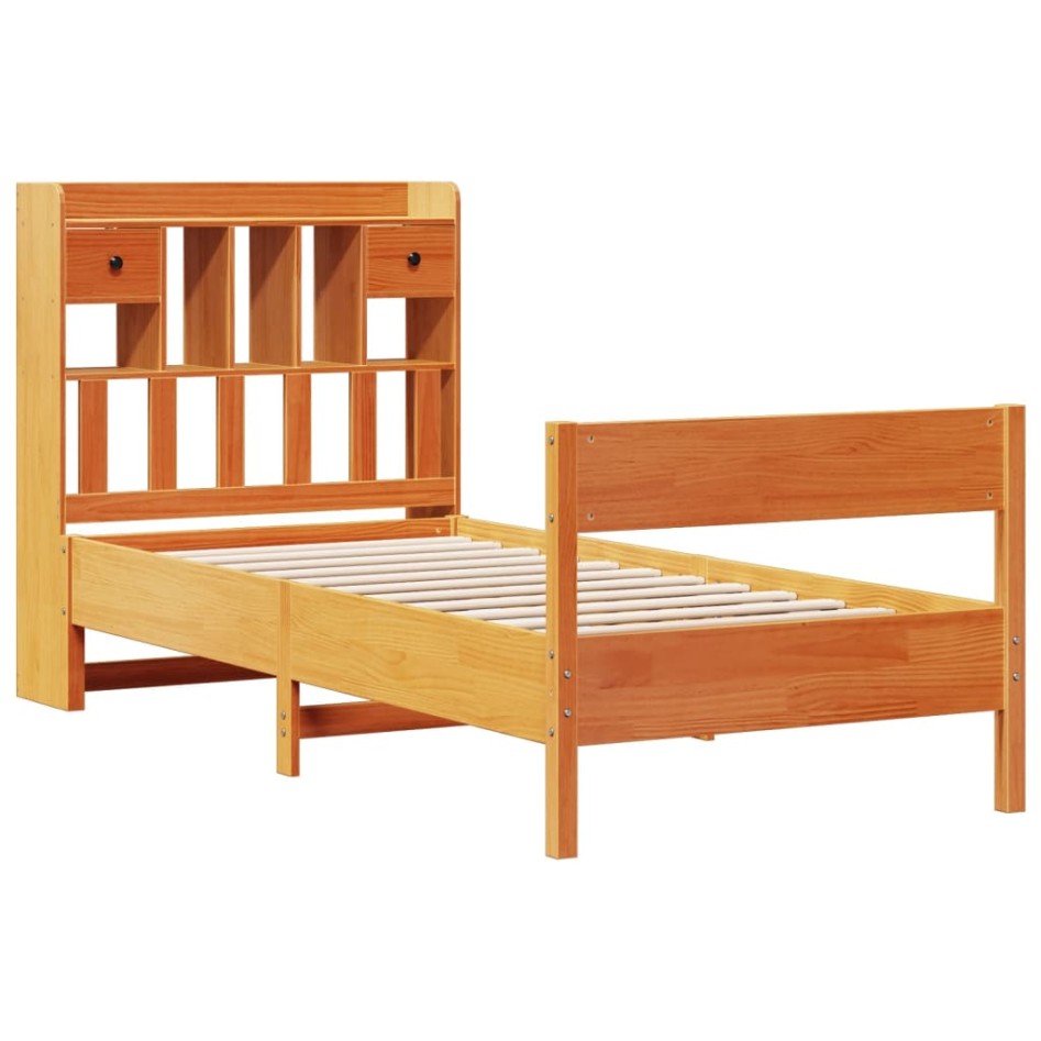 Cama con estantería sin colchón madera maciza marrón 75x190