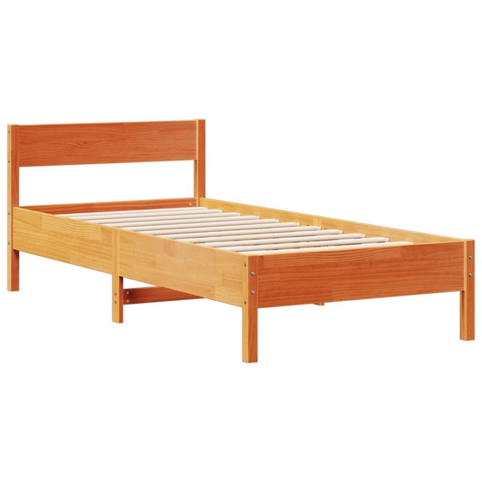 Cama con estantería sin colchón madera maciza marrón 75x190