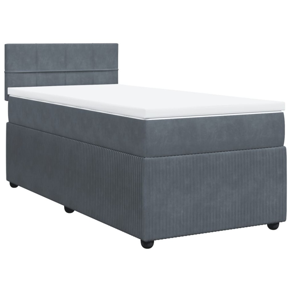 Cama box spring con colchón terciopelo gris oscuro 100x200