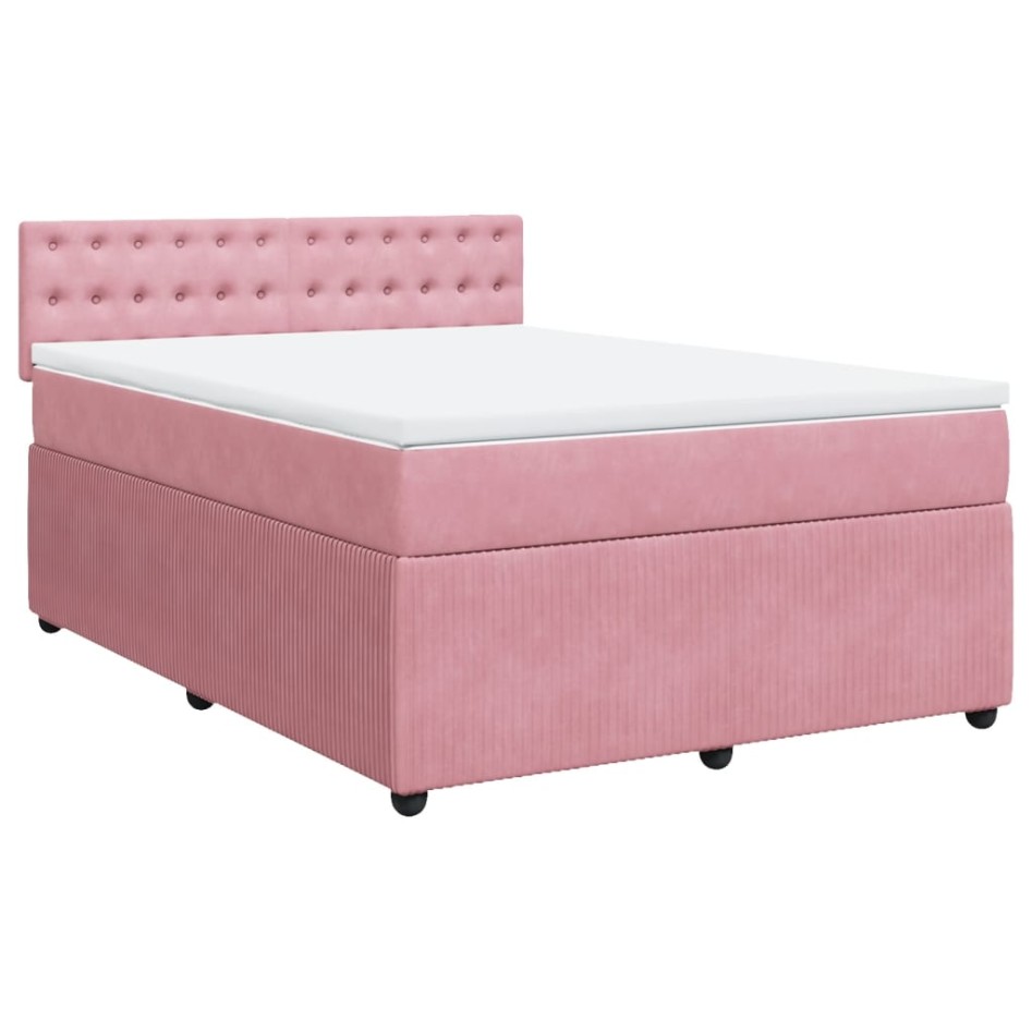 Cama box spring con colchón terciopelo rosa 140x190