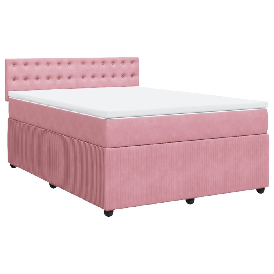 Cama box spring con colchón terciopelo rosa 140x190