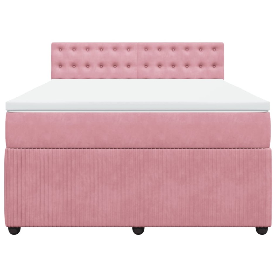 Cama box spring con colchón terciopelo rosa 140x190