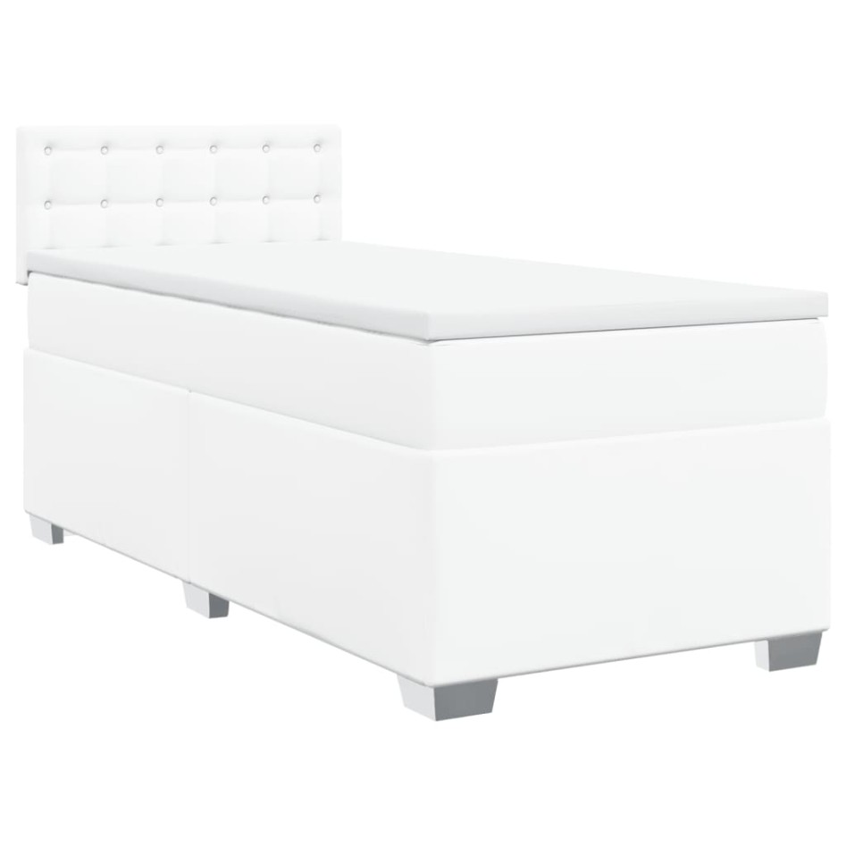 Cama box spring con colchón cuero sintético blanco 100x200