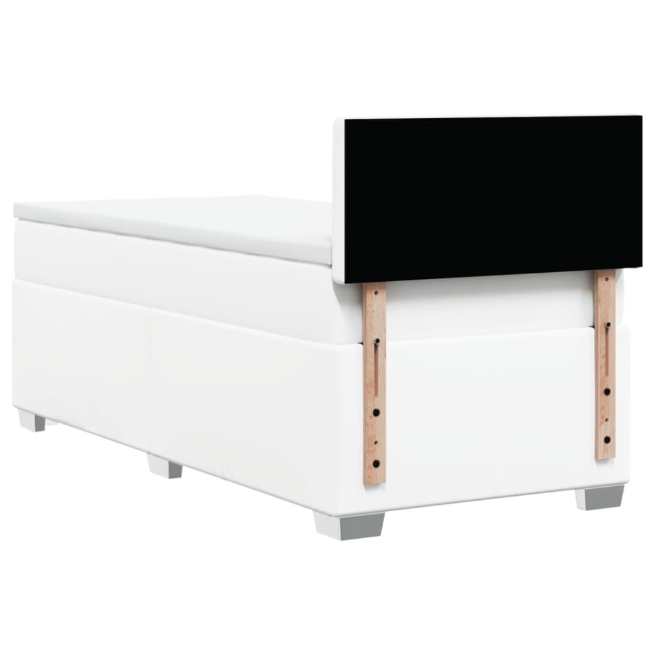 Cama box spring con colchón cuero sintético blanco 100x200