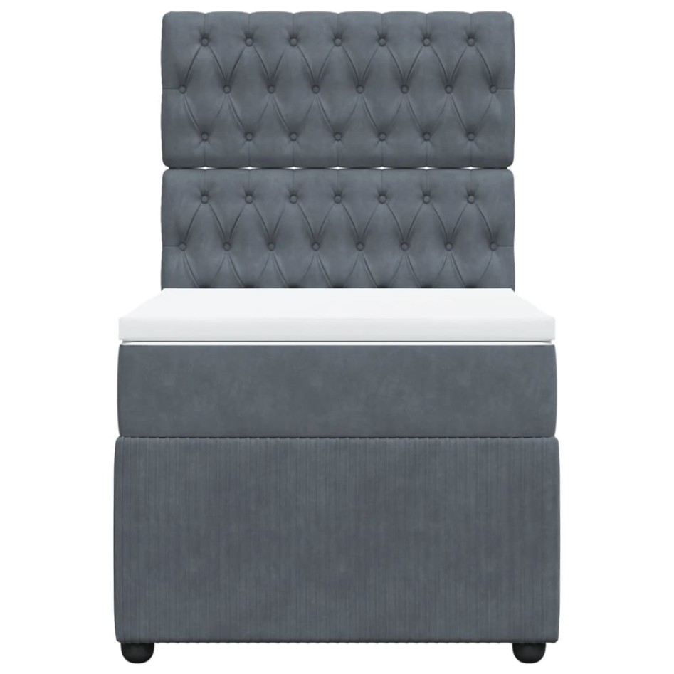 Cama box spring con colchón terciopelo gris oscuro 90x200