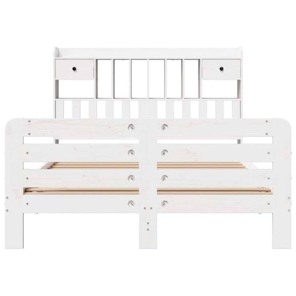 Cama con estantería sin colchón madera maciza blanca 160x200