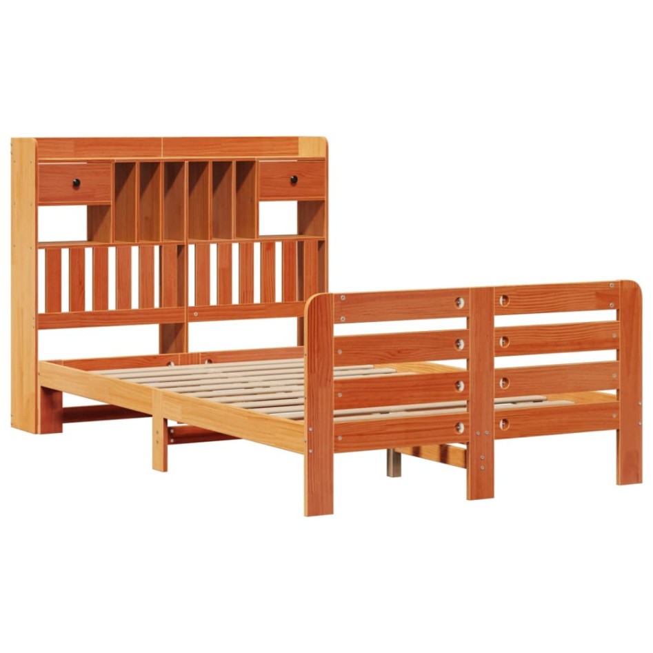 Cama con estantería sin colchón madera maciza marrón