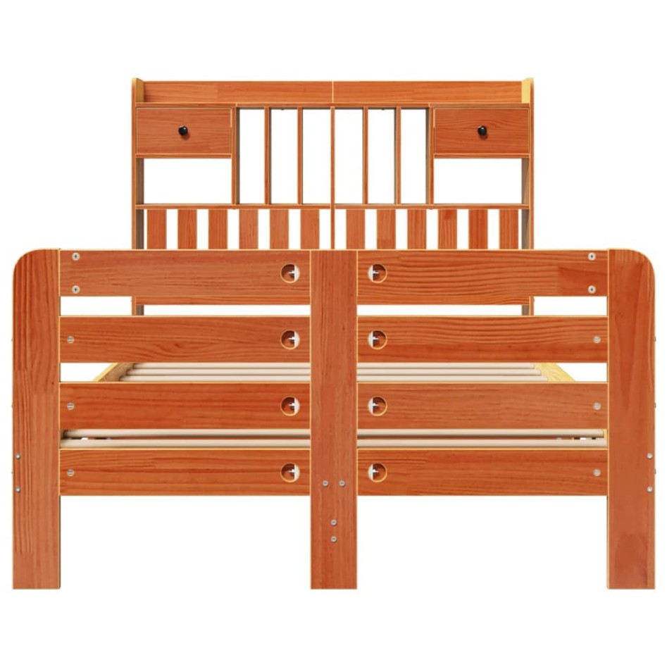 Cama con estantería sin colchón madera maciza marrón