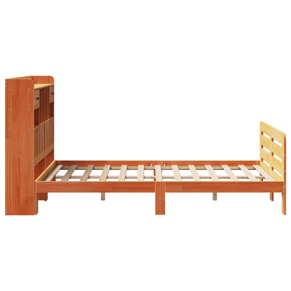 Cama con estantería sin colchón madera maciza marrón