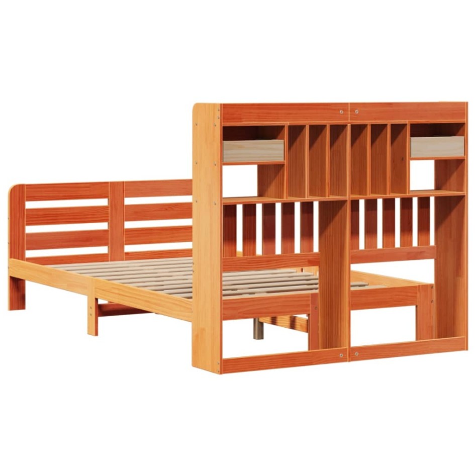 Cama con estantería sin colchón madera maciza marrón