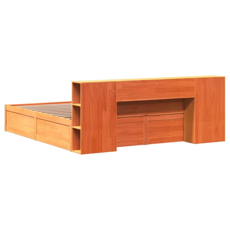 Cama sin colchón madera maciza de pino marrón cera 200x200