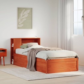 Cama sin colchón madera maciza de pino marrón cera 100x200