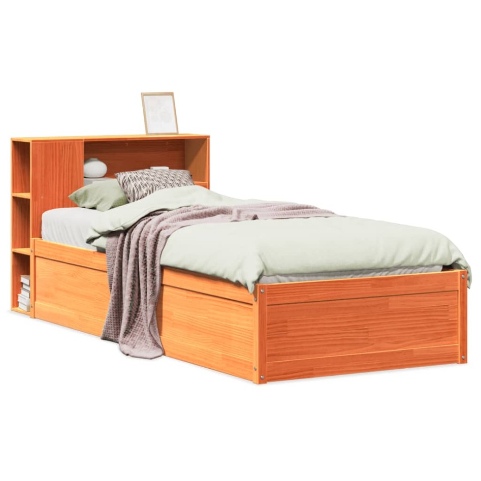 Cama sin colchón madera maciza de pino marrón cera 100x200