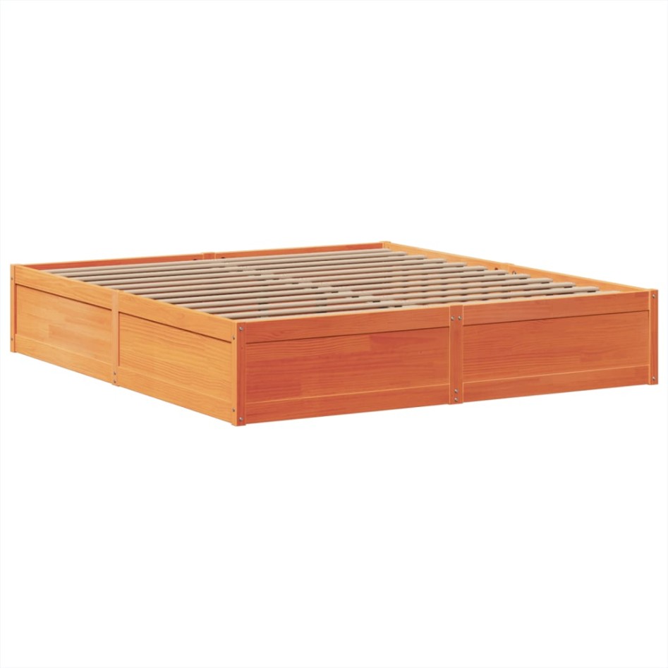 Cama sin colchón madera maciza de pino marrón cera 200x200