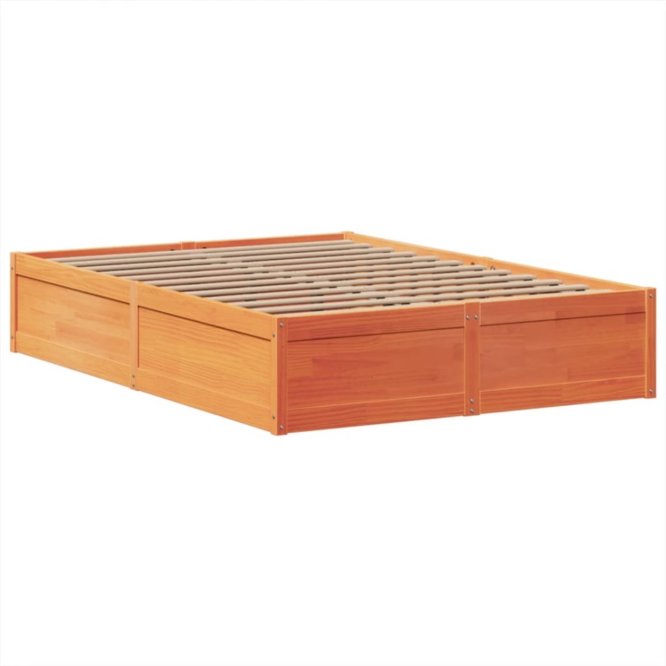 Cama sin colchón madera maciza de pino marrón cera 160x200