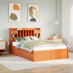 Cama sin colchón madera maciza de pino marrón cera 140x190