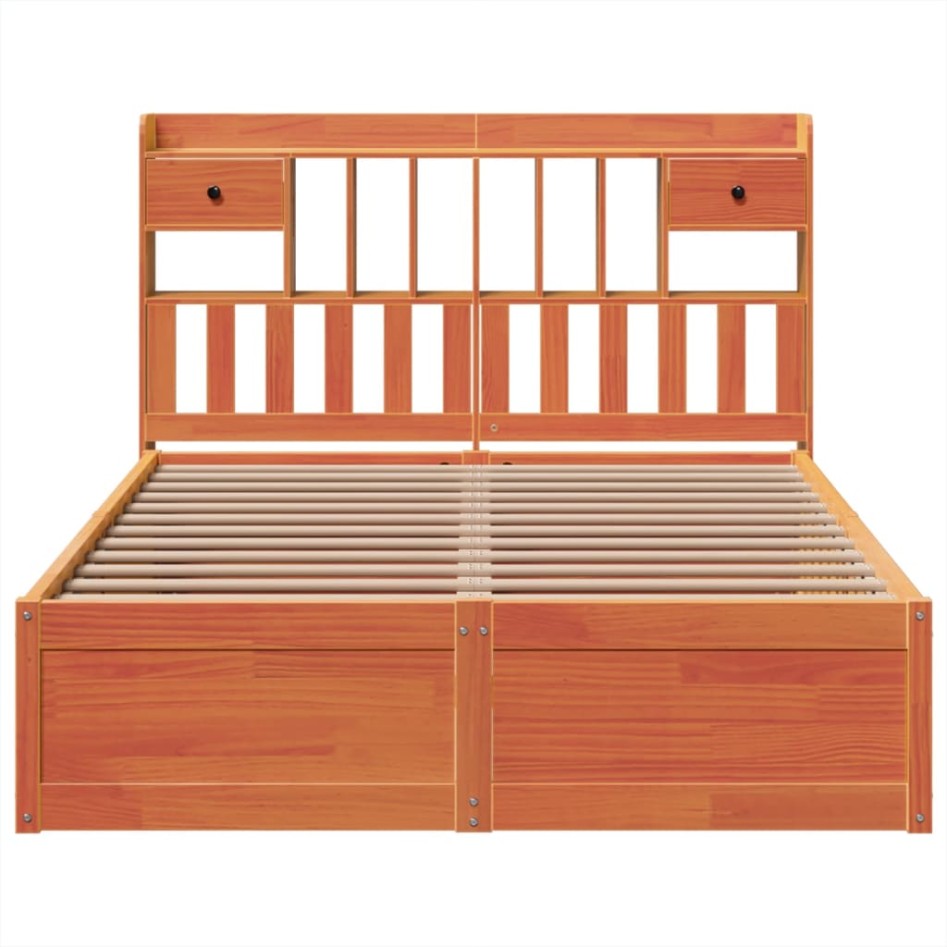 Cama sin colchón madera maciza de pino marrón cera 140x190