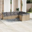 Set de sofás de jardín 9 pzas con cojines ratán sintético beige