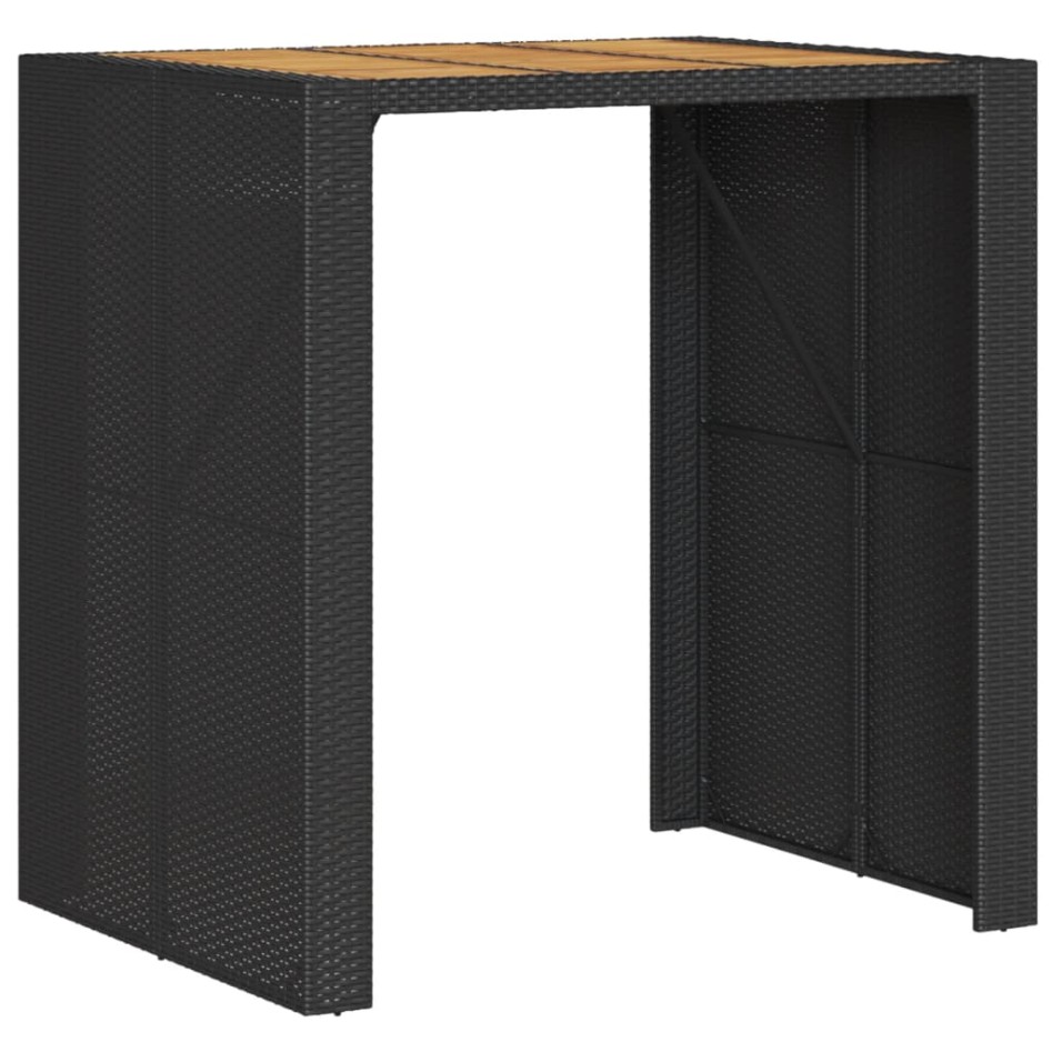 Mesa alta jardín superficie madera ratán PE negro 105x80x110