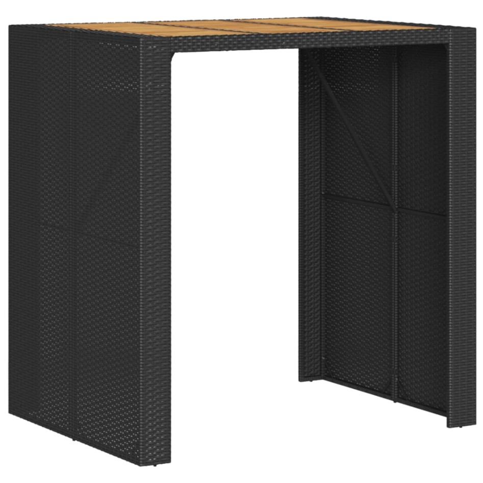 Mesa alta jardín superficie madera ratán PE negro 105x80x110