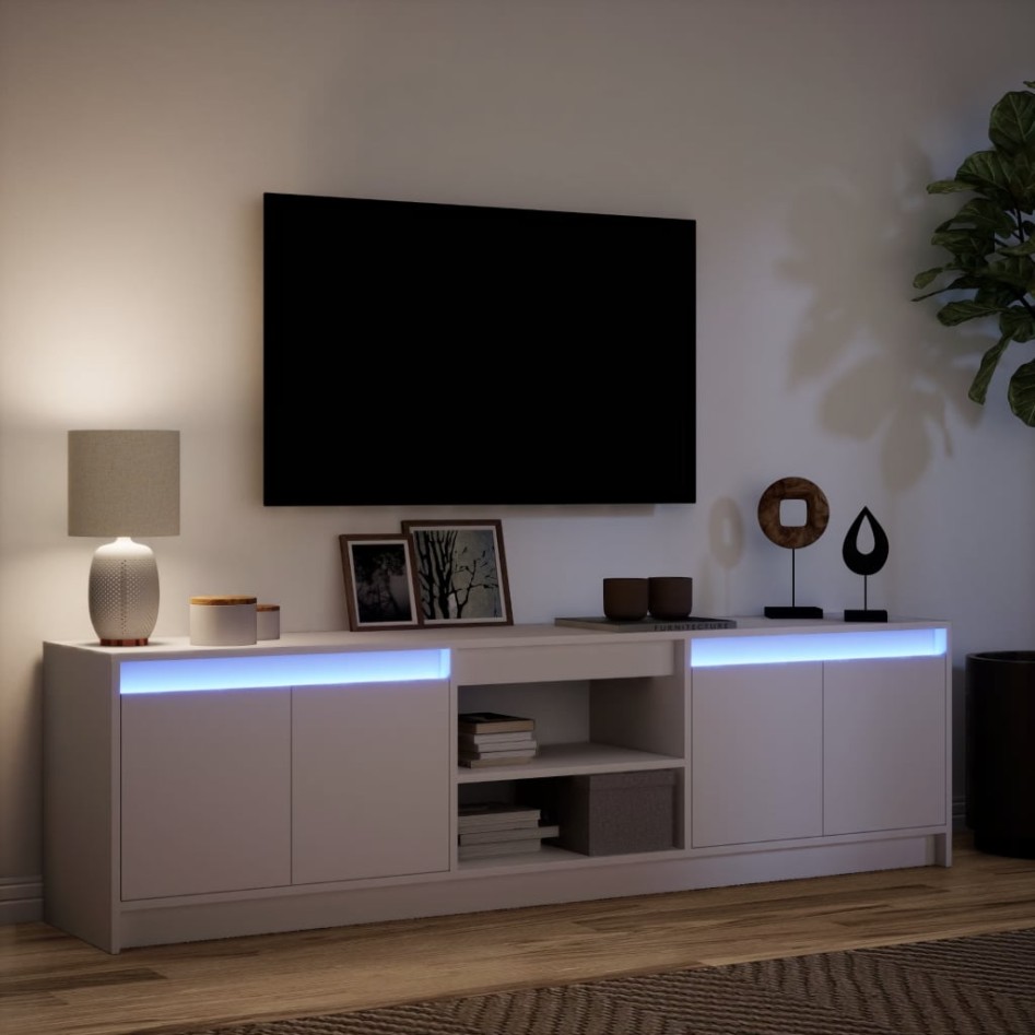Mueble de TV con LED madera de ingeniería blanco 180x34x50