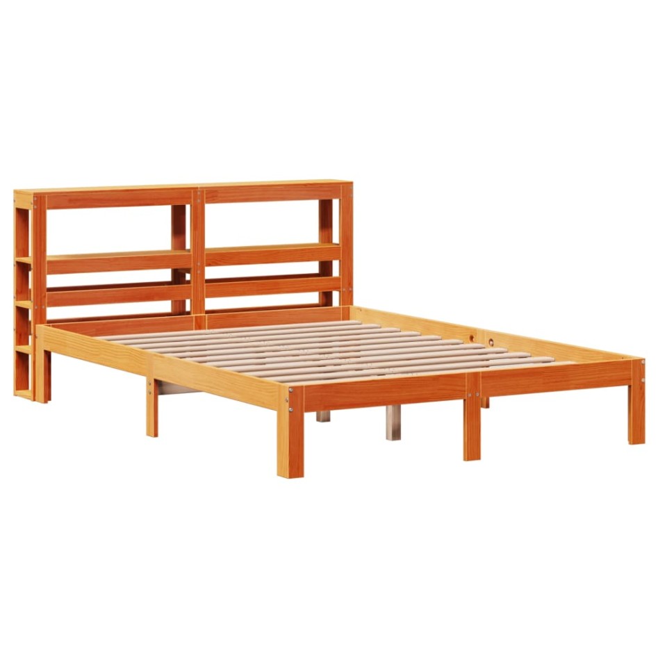 Cama sin colchón madera maciza de pino marrón cera 120x200