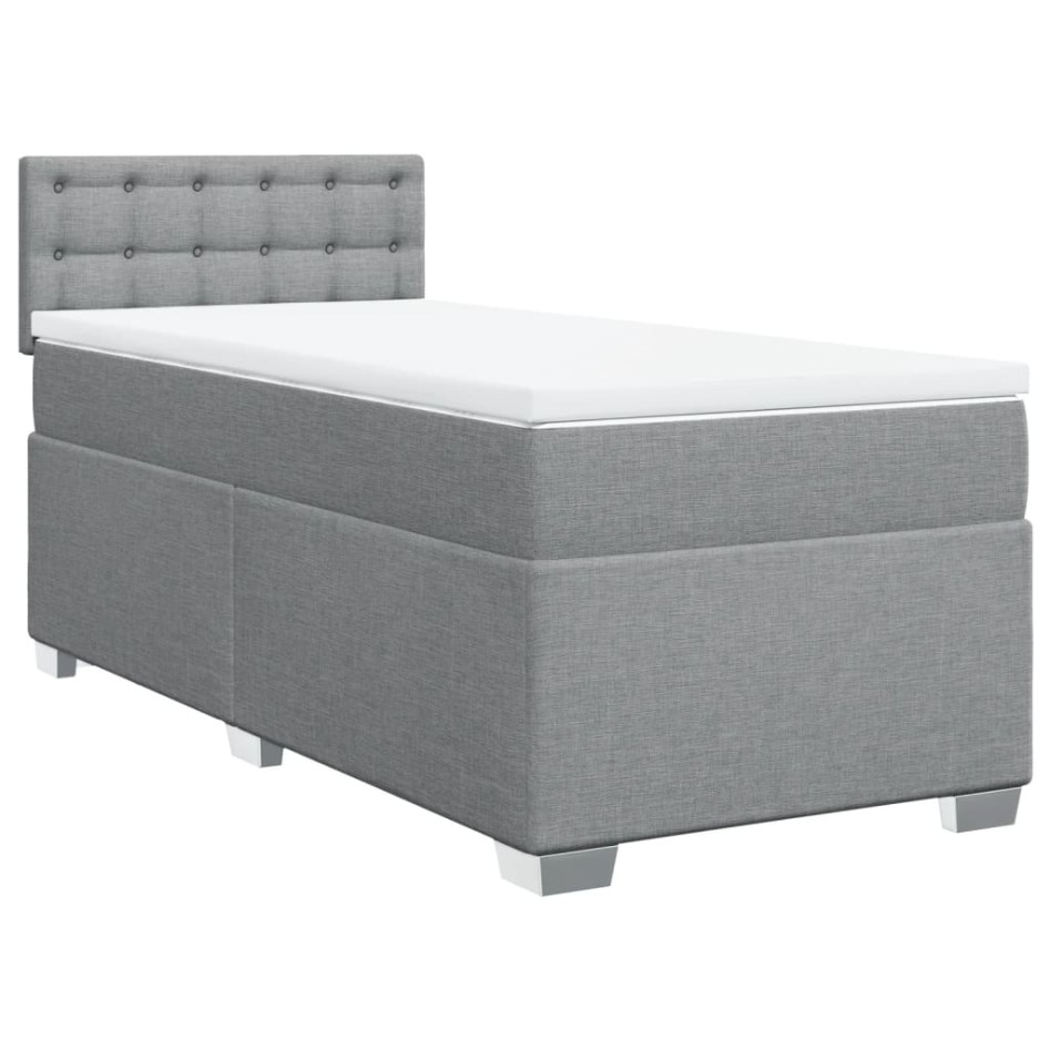 Cama box spring con colchón tela gris claro 100x200
