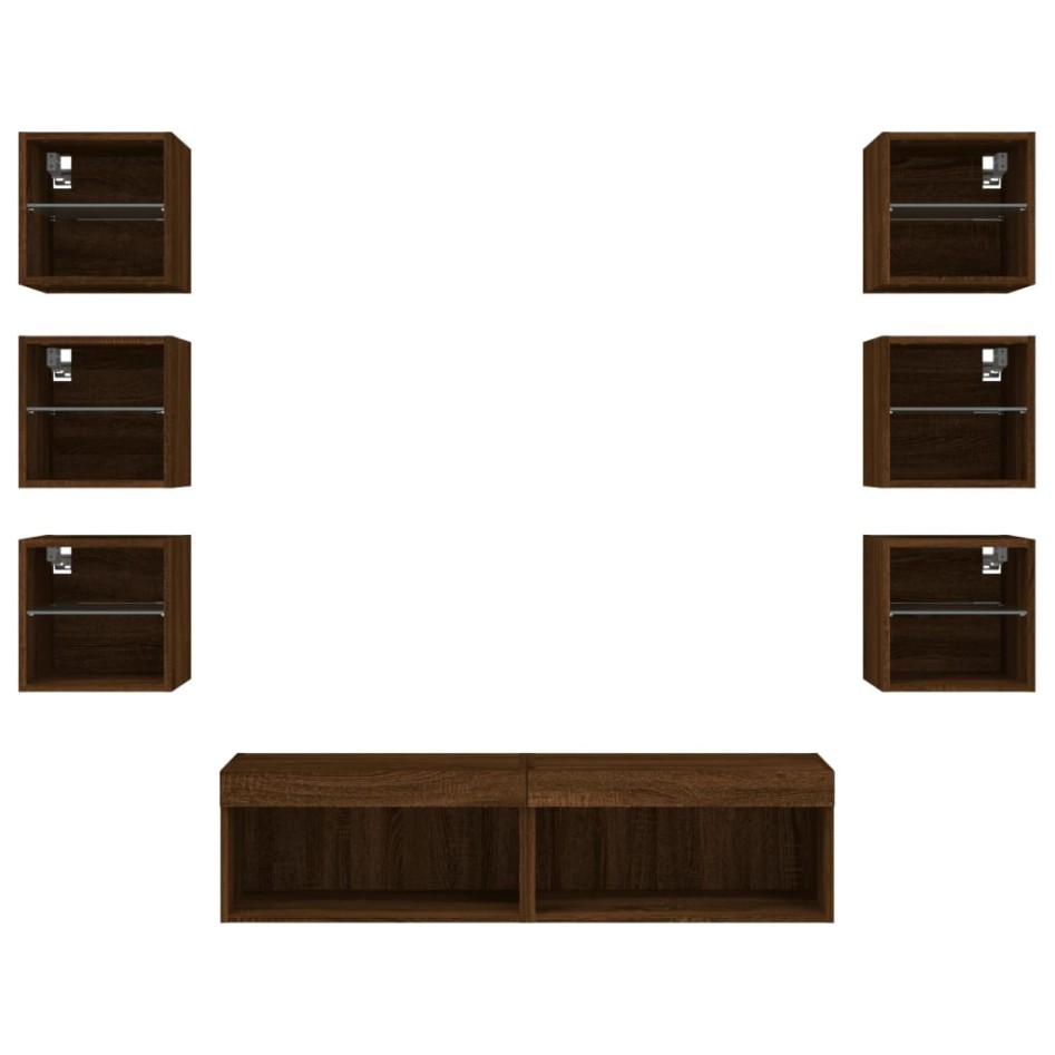 Muebles TV pared con LED 8 pzas madera ingeniería marrón