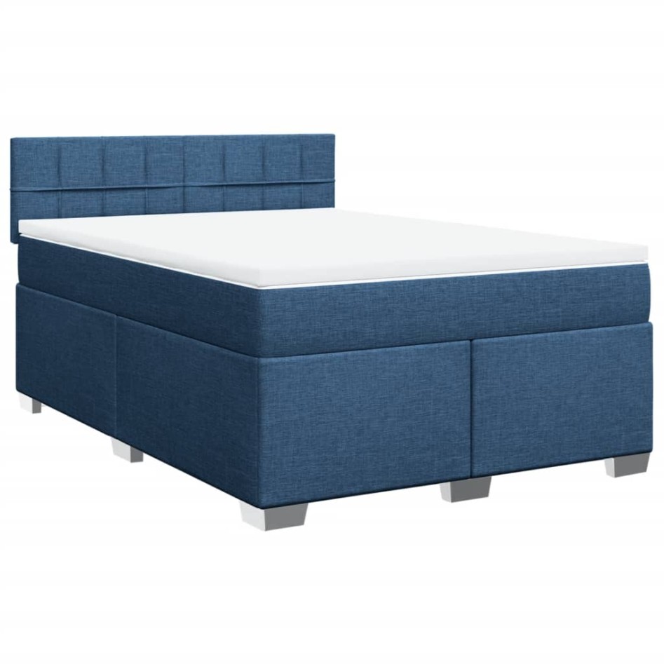 Cama box spring con colchón tela azul 140x200