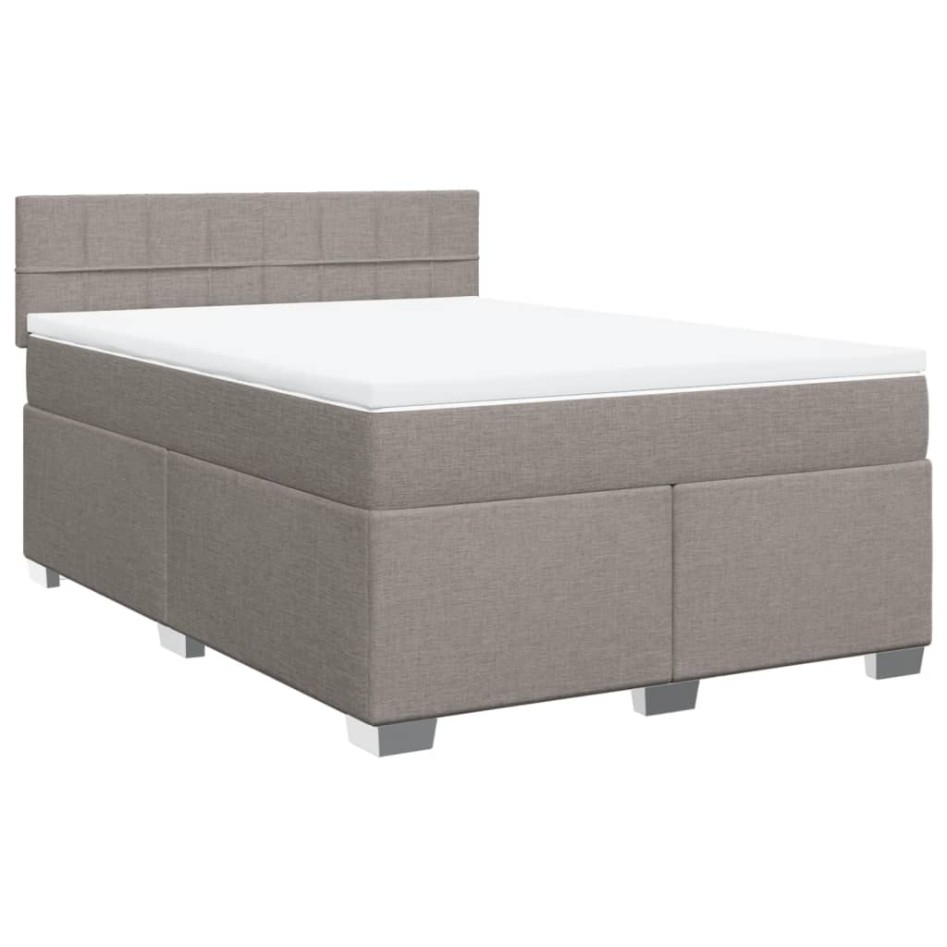 Cama box spring con colchón tela gris taupe 160x200