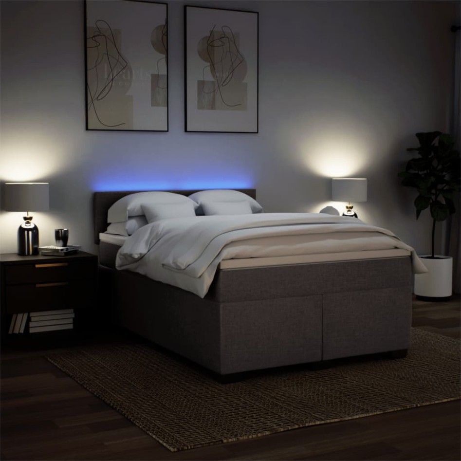 Cama box spring con colchón tela gris taupe 160x200