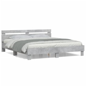 Cama con cabecero madera de ingeniería gris hormigón 180x200